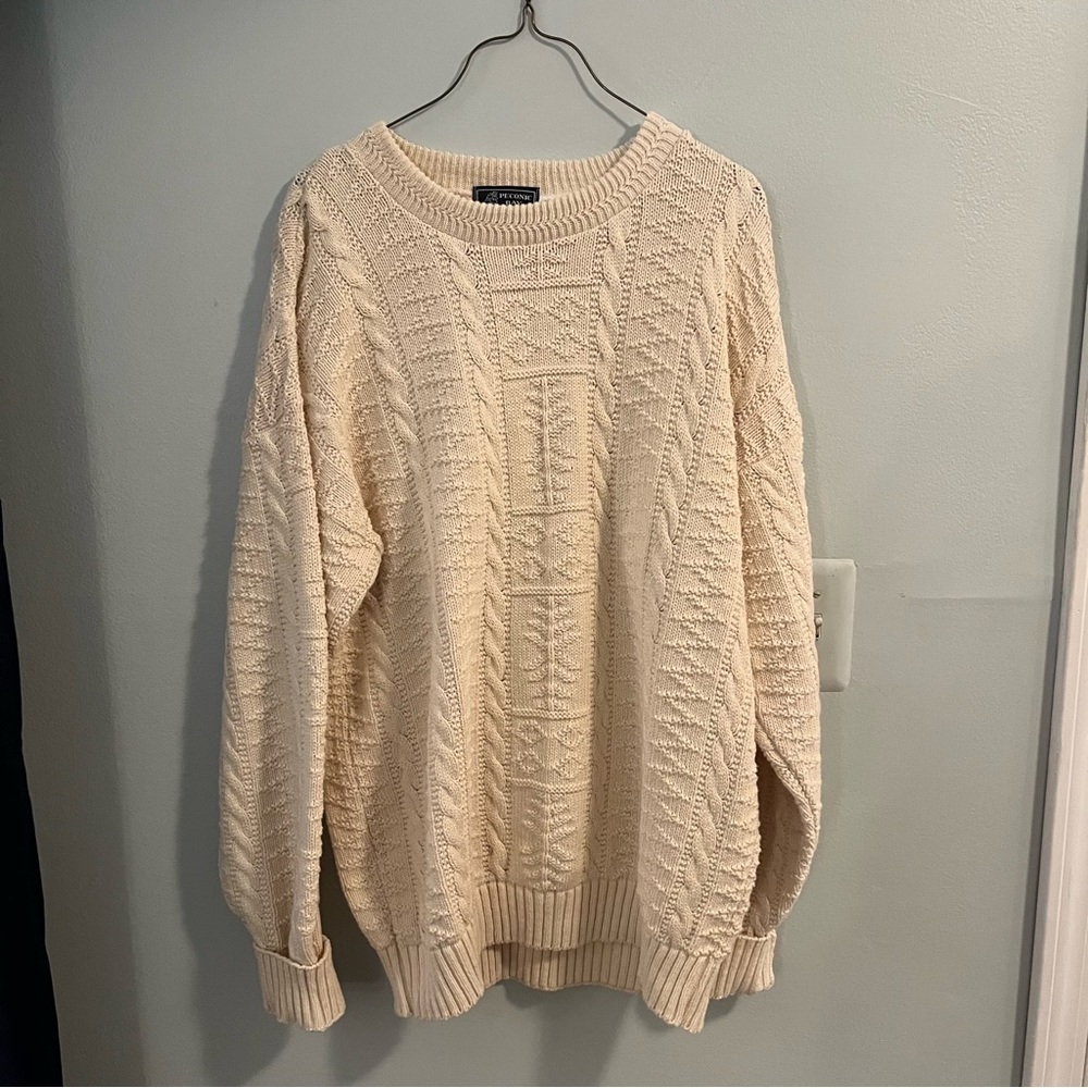 Peconic Bay Traders Unisex Vintage Cream 100% Cotton Cable Knit USA Size Large